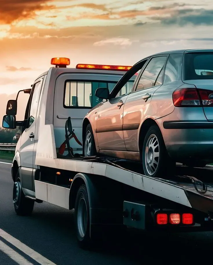 Vehicle loaded on a tow truck for pickup